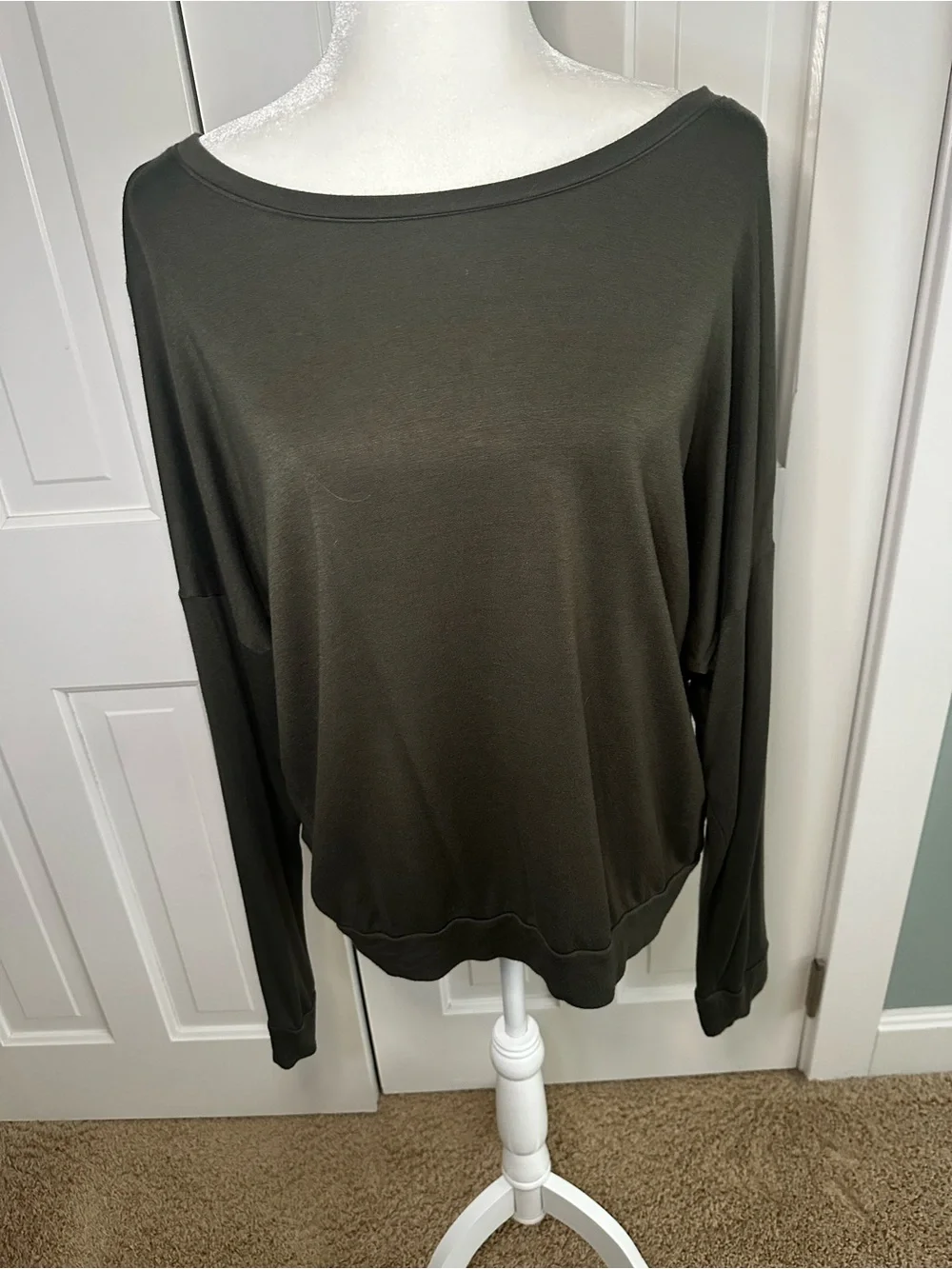 Double Zero Olive Boatneck Long Sleeve Top